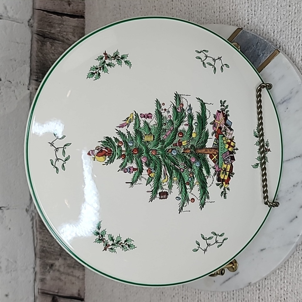Spode Christmas Tree Classic Holiday Collectible Ceramic Round Cake Plate Vtg